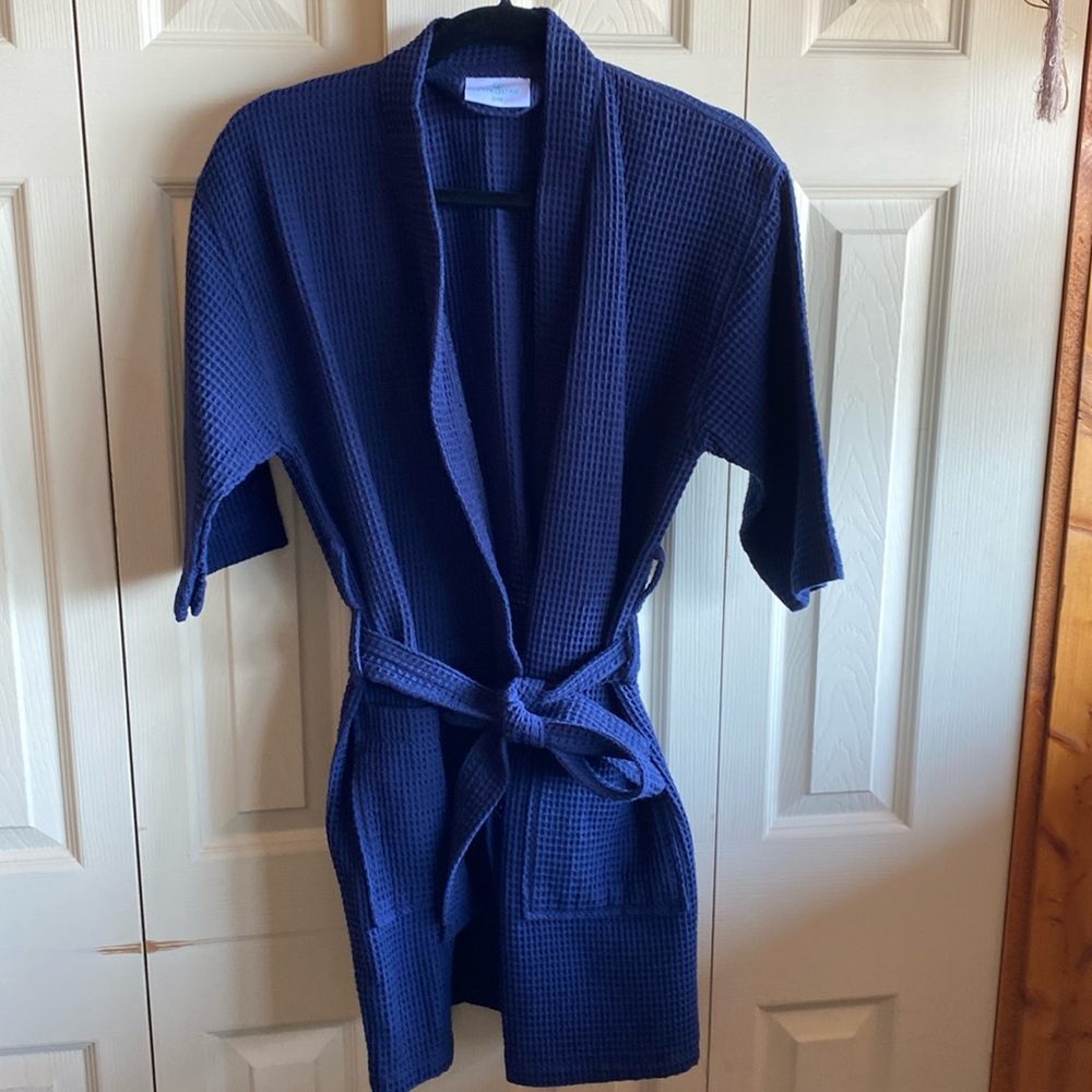 TURQUAZ NWOT Navy Blue Waffle Knit 3/4 sleeves Tie closure Pockets size S/M